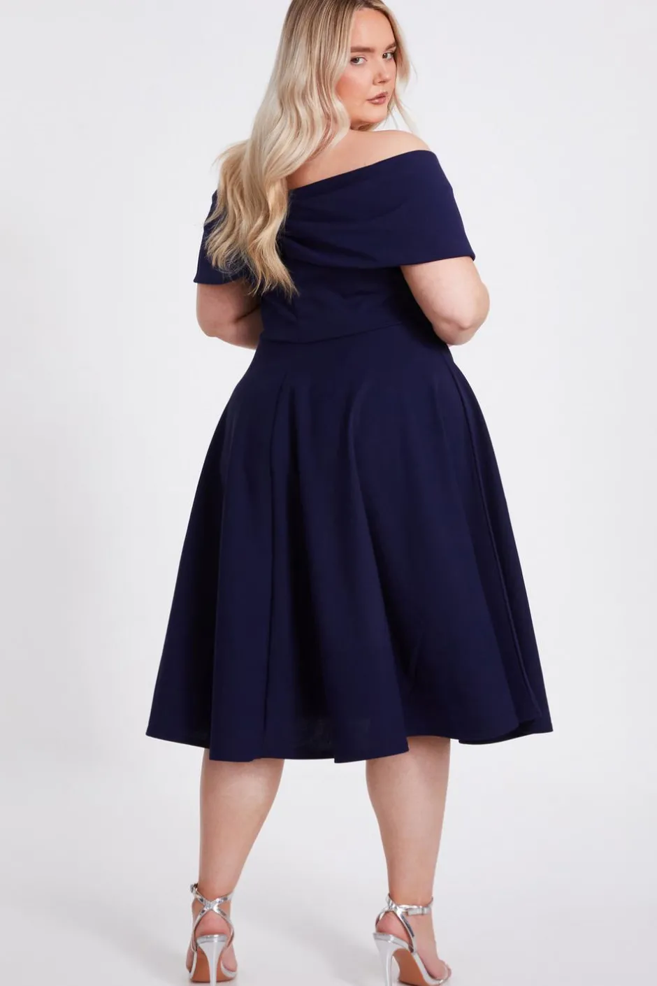 Quiz Curve Bardot Midi Dress Navy Discount