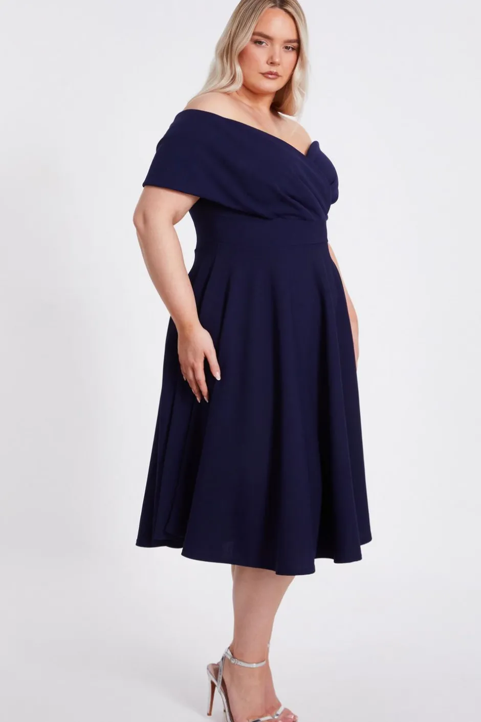 Quiz Curve Bardot Midi Dress Navy Discount