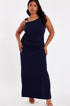Quiz Curve Navy Buckle Detail Midaxi Dress Best