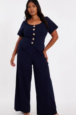 Quiz Curve Navy Button Detail Jumpsuit Best