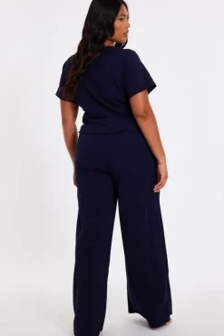 Quiz Curve Navy Button Detail Jumpsuit Best