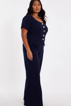 Quiz Curve Navy Button Detail Jumpsuit Best
