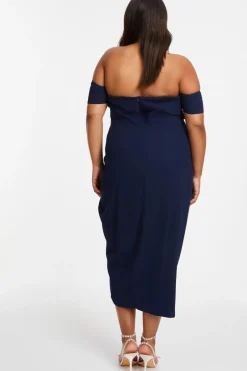 Quiz Curve Navy Chiffon Bardot Midi Dress Discount