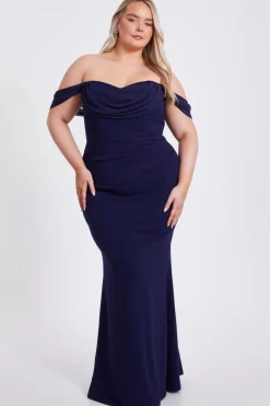 Quiz Curve Chiffon Bardot Maxi Dress Navy Best