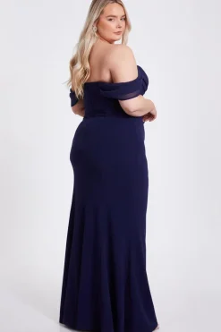 Quiz Curve Chiffon Bardot Maxi Dress Navy Best