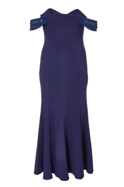 Quiz Curve Chiffon Bardot Maxi Dress Navy Best