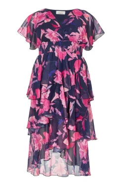 Quiz Curve Navy Chiffon Tiered Midi Dress Discount