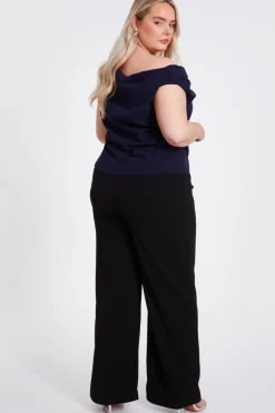 Quiz Curve Drape Neck Top Navy Sale