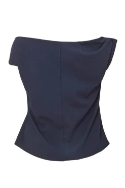 Quiz Curve Drape Neck Top Navy Sale
