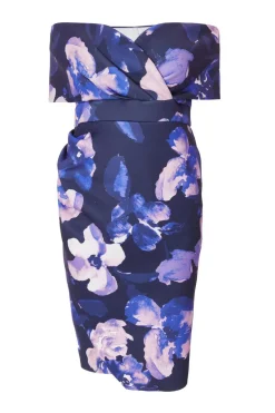 Quiz Curve Navy Floral Bardot Midi Dress Discount