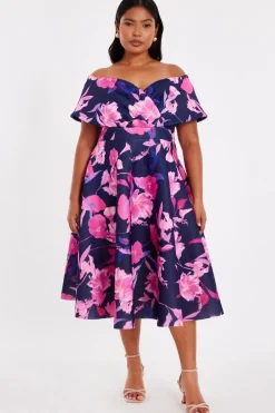 Quiz Curve Navy Floral Skater Dress Sale
