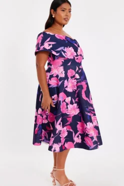 Quiz Curve Navy Floral Skater Dress Sale