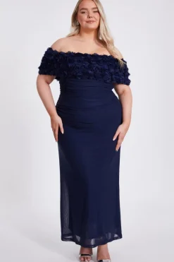Quiz Curve Navy Mesh Bardot Midaxi Dress Sale