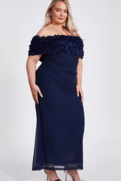 Quiz Curve Navy Mesh Bardot Midaxi Dress Sale