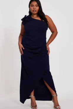 Quiz Curve Navy One Shoulder Maxi Dress New