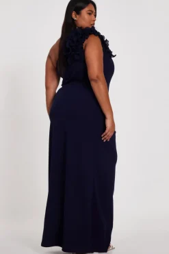 Quiz Curve Navy One Shoulder Maxi Dress New