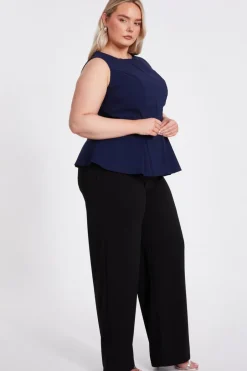 Quiz Curve Navy Pleated Peplum Top