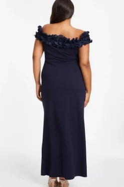Quiz Curve Navy Ruffle Bardot Maxi Dress Online