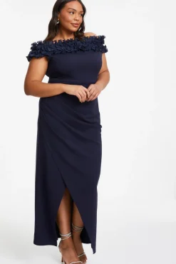 Quiz Curve Navy Ruffle Bardot Maxi Dress Online