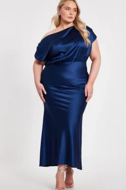 Quiz Curve Navy Satin Midaxi Dress Discount
