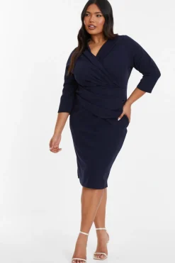 Quiz Curve Navy Scuba Midi Dress