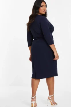 Quiz Curve Navy Scuba Midi Dress
