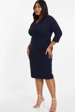 Quiz Curve Navy Scuba Midi Dress