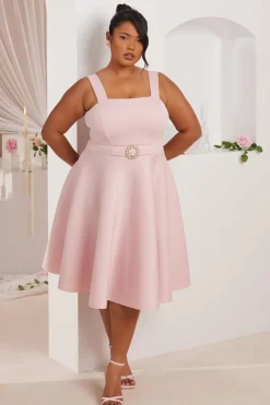 Quiz Curve Pink Belted Skater Dress Clearance