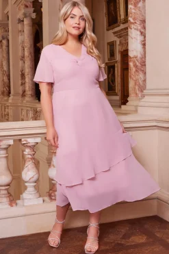 Quiz Curve Pink Chiffon Midaxi Dress Blush Discount