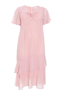 Quiz Curve Pink Chiffon Midaxi Dress Blush Discount