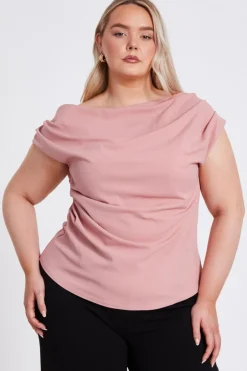 Quiz Curve Drape Neck Top Pink Hot