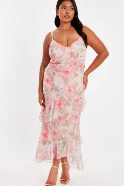 Quiz Curve Pink Floral Chiffon Midaxi Dress Online
