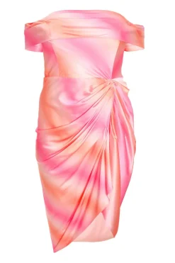 Quiz Curve Pink Ombre Bardot Midi Dress New