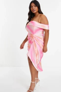 Quiz Curve Pink Ombre Bardot Midi Dress New
