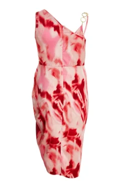 Quiz Curve Pink Satin Marble Print Midi Dress
