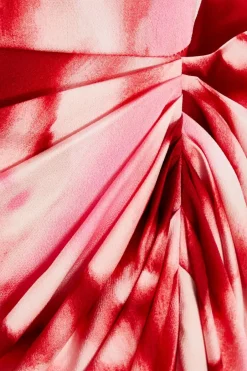Quiz Curve Pink Satin Marble Print Midi Dress