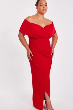 Quiz Curve Red Bardot Wrap Maxi Dress Sale