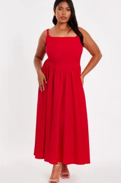 Quiz Curve Drop Waist Midaxi Dress Red Clearance