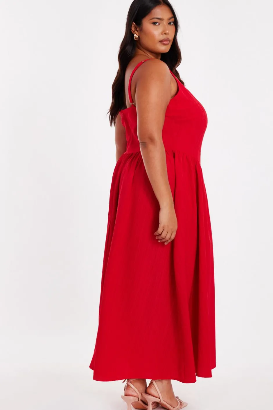 Quiz Curve Drop Waist Midaxi Dress Red Clearance