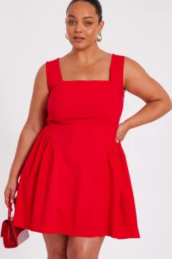 Quiz Curve Drop Waist Mini Dress Red Online