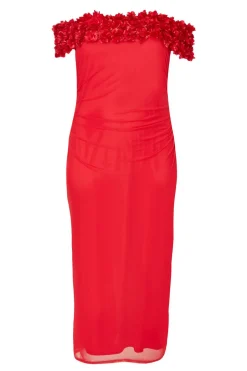 Quiz Curve Red Floral Bardot Midaxi Dress Outlet