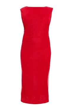 Quiz Curve Red Glitter Mesh Midaxi Dress Hot