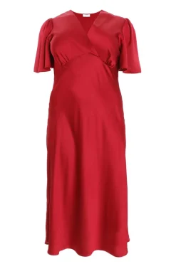 Quiz Curve Red Satin Midi Dress New