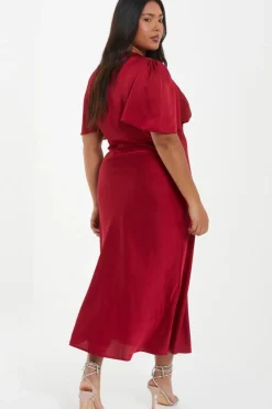 Quiz Curve Red Satin Midi Dress New