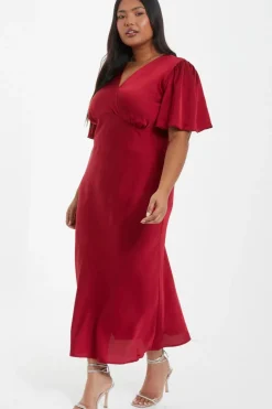 Quiz Curve Red Satin Midi Dress New