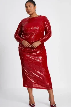 Quiz Curve Sequin Ruched Midaxi Dress Red Best