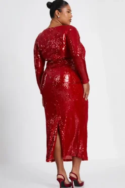 Quiz Curve Sequin Ruched Midaxi Dress Red Best