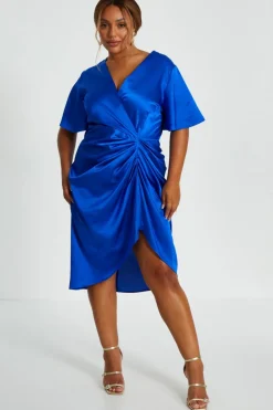 Quiz Curve Royal Blue Satin Midi Dress Online