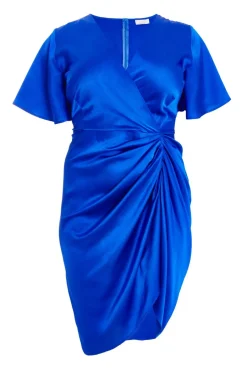 Quiz Curve Royal Blue Satin Midi Dress Online