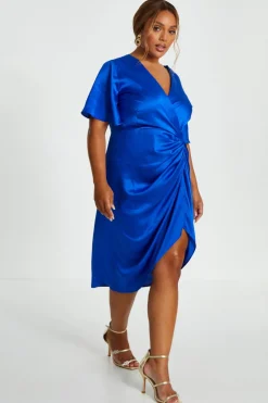 Quiz Curve Royal Blue Satin Midi Dress Online